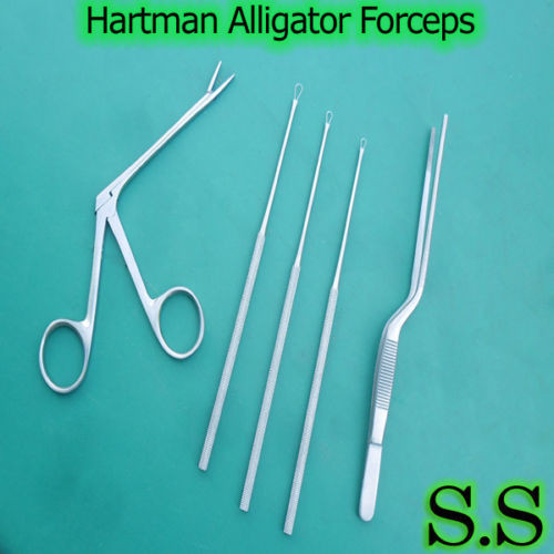 5-Pieces Hartman Alligator Forceps3.5" Ear Loops Nasal Surgical ENT Instruments