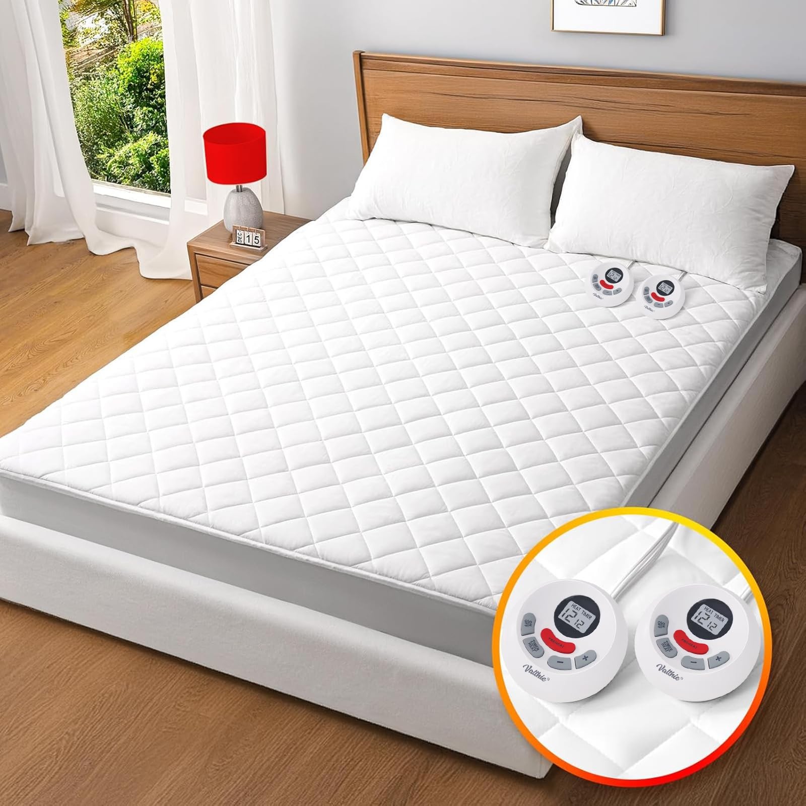 Heated Mattress Pad California King,Dual Controller King, White