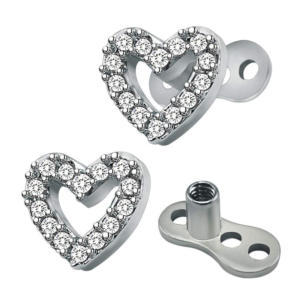 Kokoma Dermal Anchor Tops and Base (Love Heart) 1.2 mm (16g), Silver