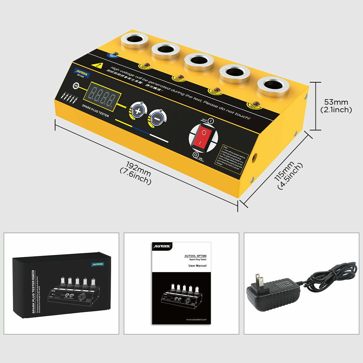 AUTOOL 5 Holes Car Spark Plug Tester Analyzer Digital Ignition Testers Tool 110V