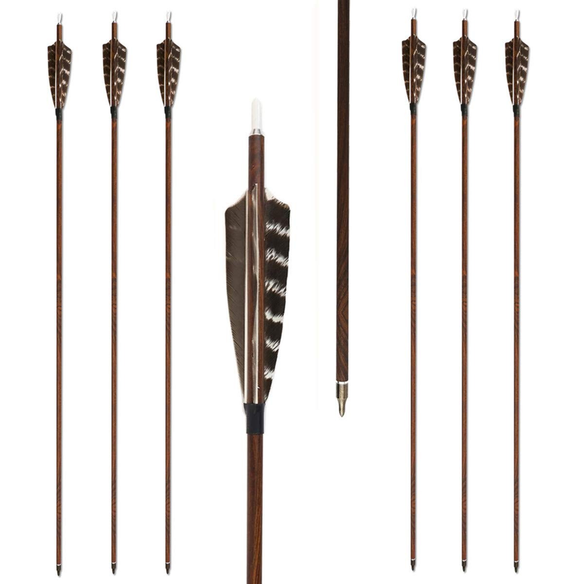 Letszhu Archery Carbon Arrows Wooden Grain Shaft 500 Spine with Feather Fletchin
