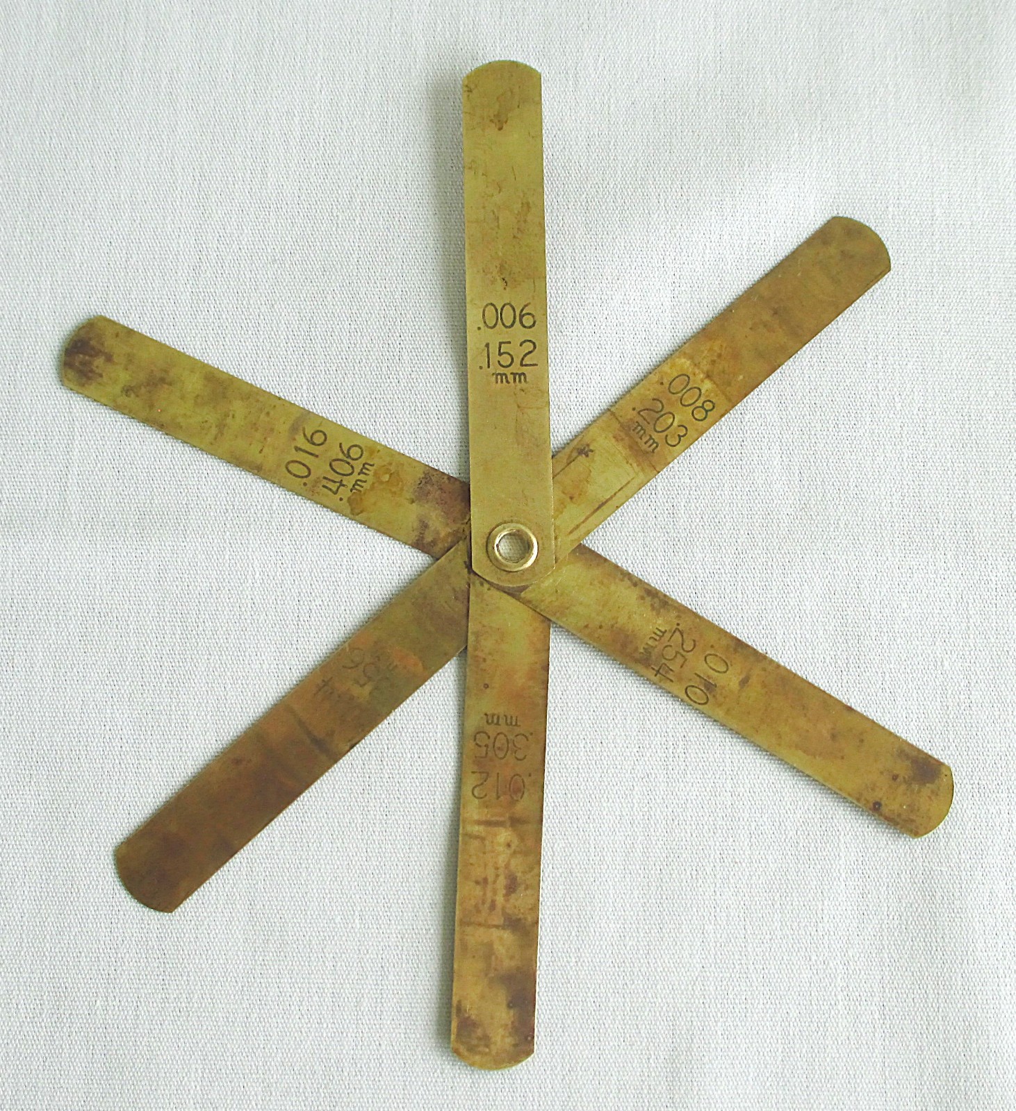 Vintage Brass Feeler Gauge 0.006, 0.008, 0.010, 0.012, 0.014 and 0.016 inches
