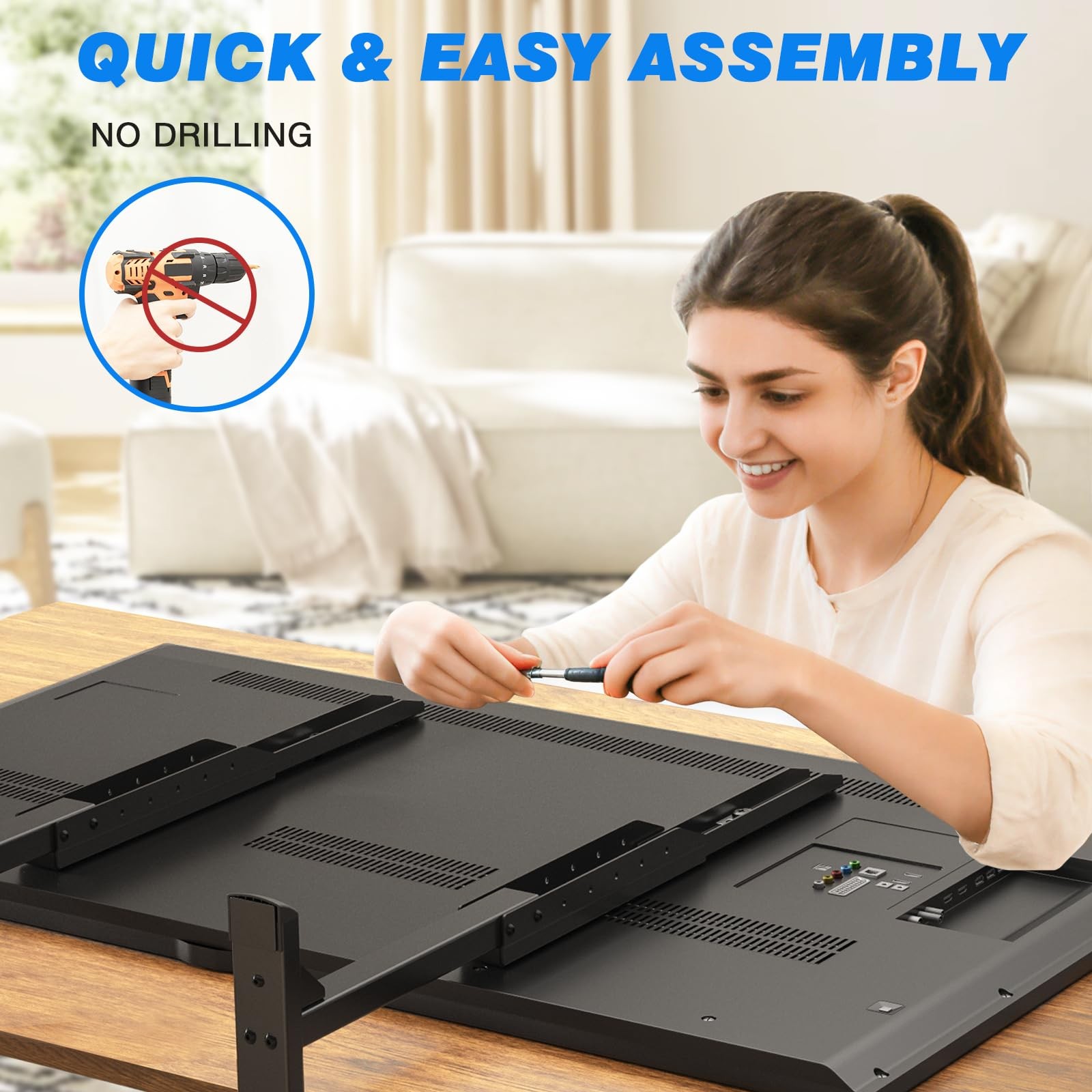 Universal TV Stand Base for 24-80 Inch TVs, Table Top TV Stand with Adjustabl...