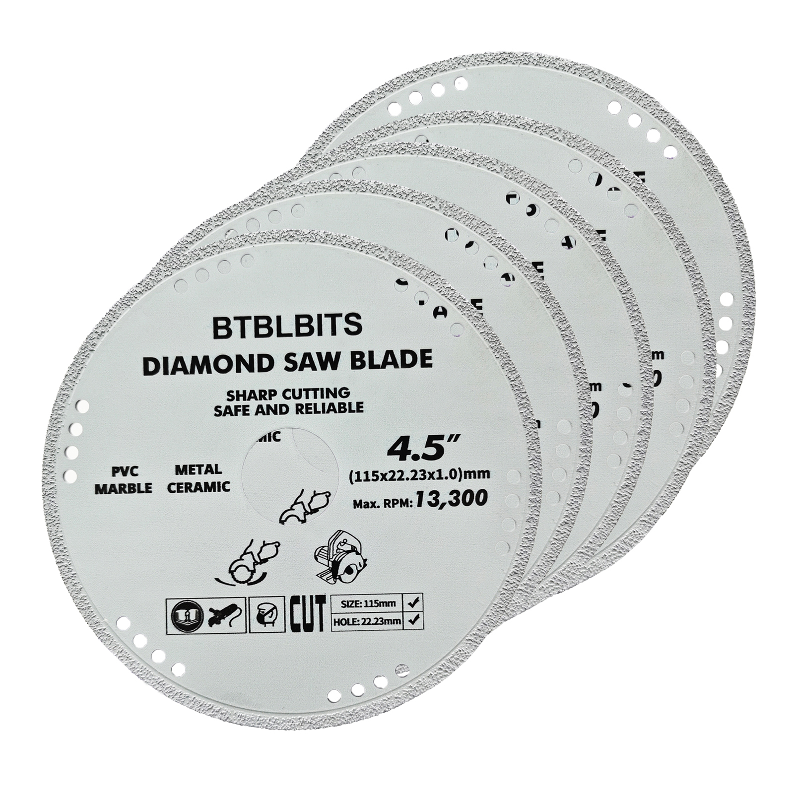 5pcs Diamond Cutting Blade All Purpose Saw Blade 4.5'' for Concrete Angle Iron