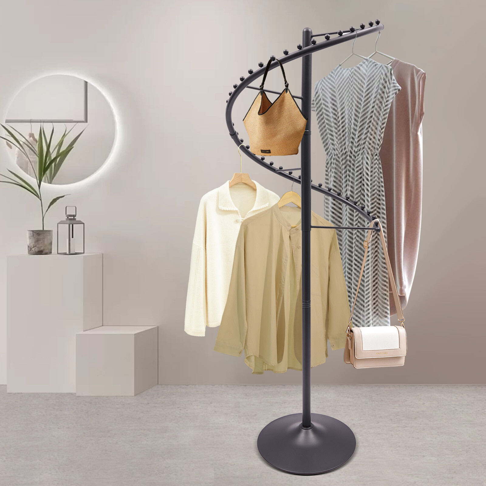 Rotating Clothing Rack Portable Garment Rack Spiral Rotating Clothing Rack Black