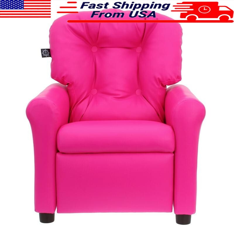Toddler Recliner Chair Faux Leather Eco-Friendly Safe Push-back H43" 80lbs New