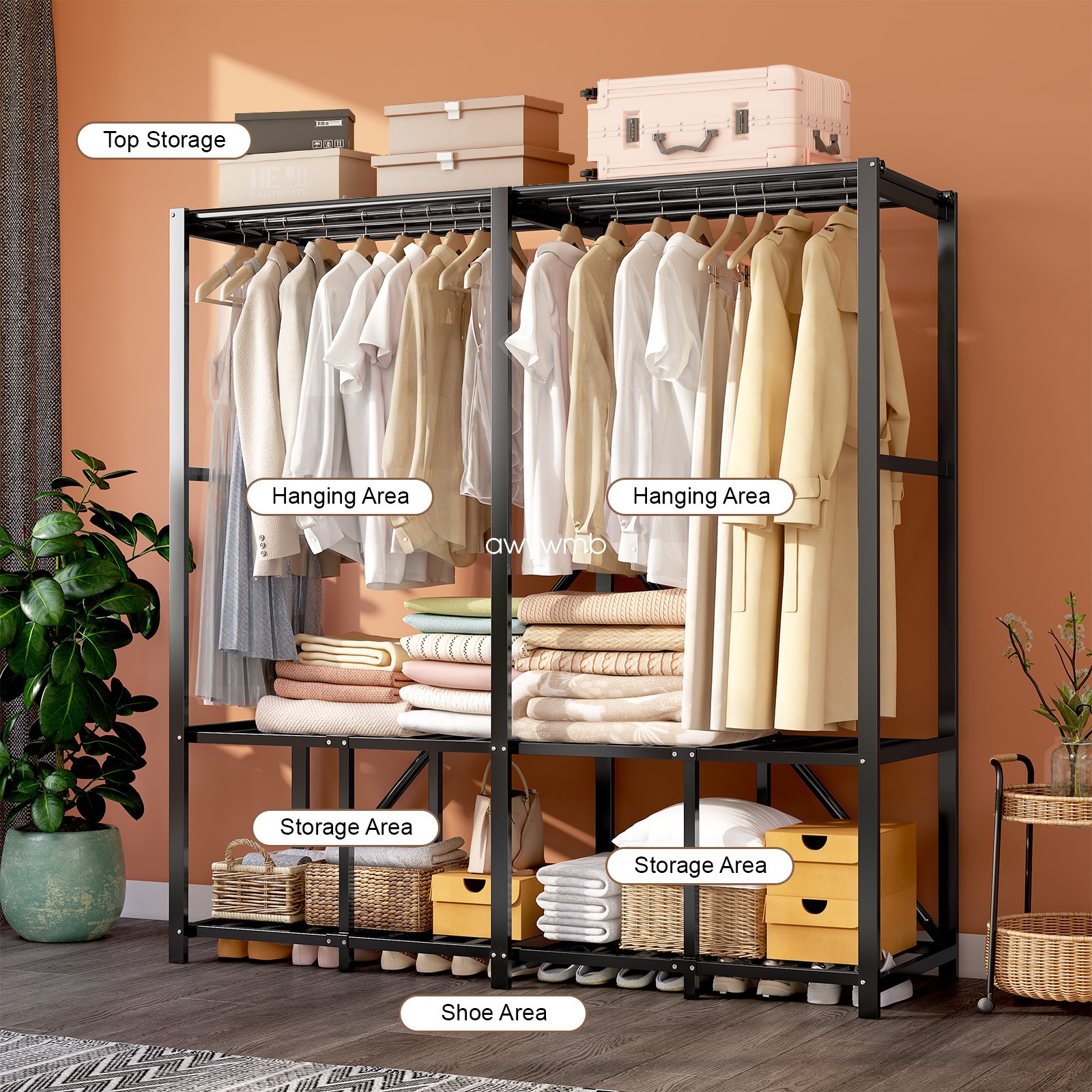Portable Closet Wardrobe,Wardrobe Closet Organizer w/ Oxford Cloth Fabric Cover