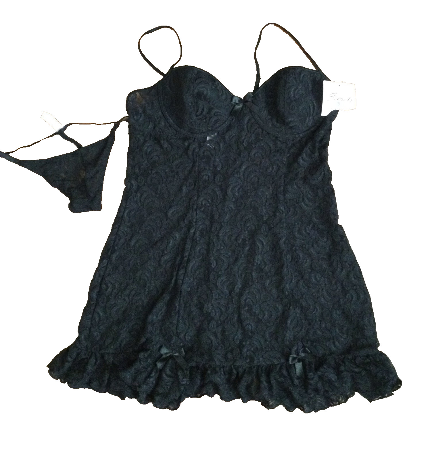 NEW SECRETS Vintage Sexy Lingerie Thong Lace Set Sz XLarge Black RARE