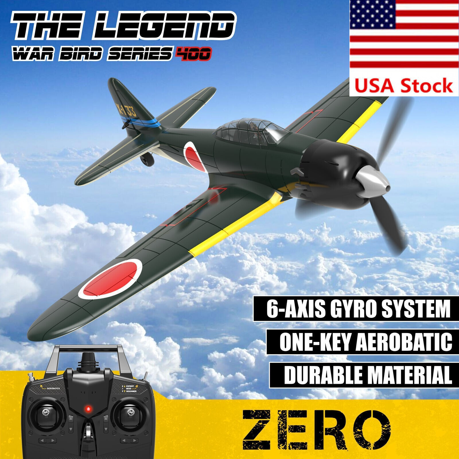 US VOLANTEX A6M Zero 2.4G 4CH Remote Control Aerobatic RTF Fighter RC Plane
