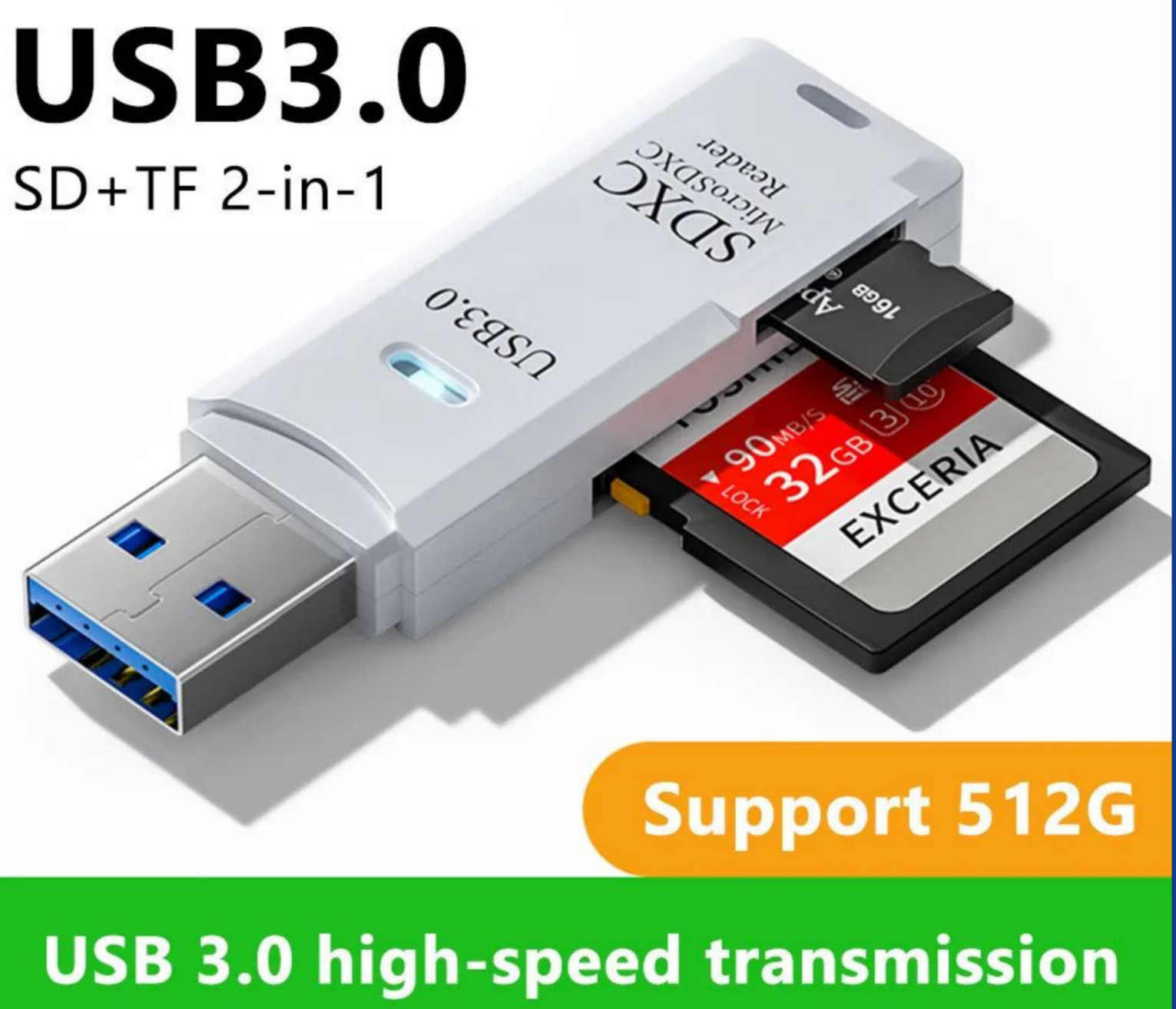 2 in 1 USB 3.0 Card Reader TF Micro SD Memory Card Adapter High Speed for PC Lap
