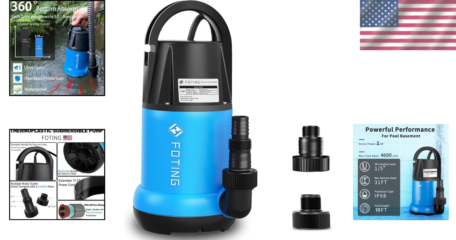 Energy Efficient 1HP Submersible Pump - Manual Operation for Quick Water Removal