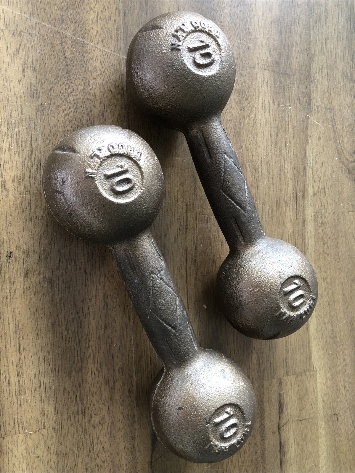 Antique “RARE" (Pair 2)Cast Iron 10lb. each DAN LURIE Globe Head Dumbells...