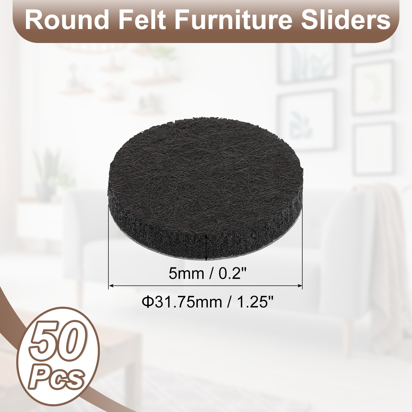 Furniture Pads, 50Pcs 1.25" - Round Self Adhesive Felt Furniture Pads (Black)