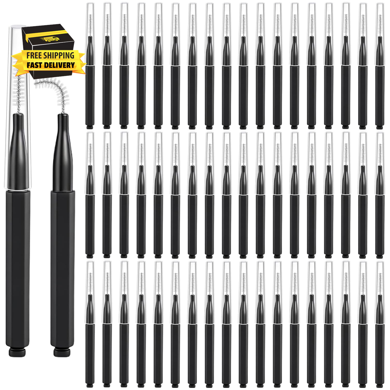 40Pcs Micro Eyebrow Brush with Cap, Brow Lamination Brush Spoolies for Eyelash &
