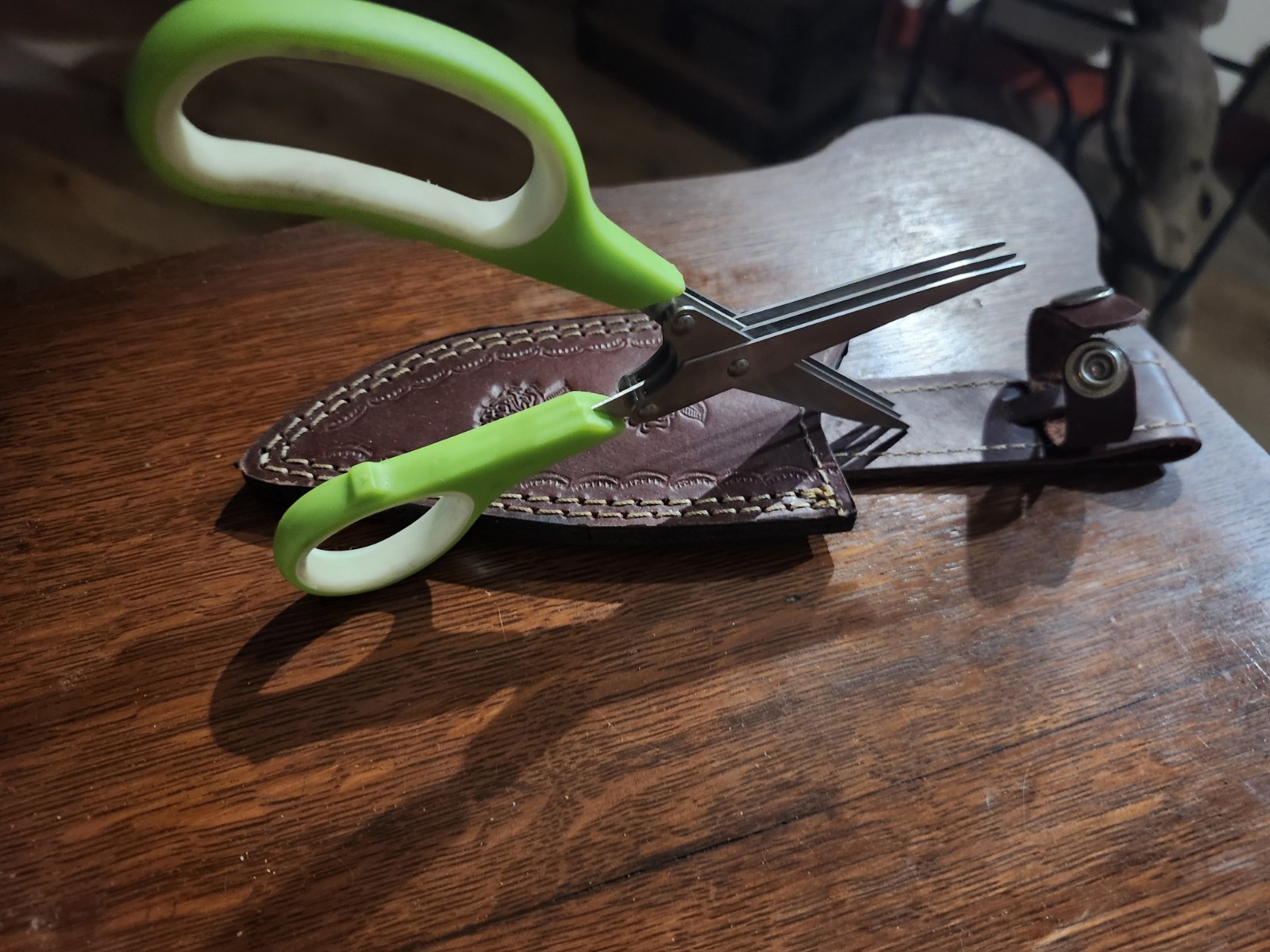 Herb scissors and leather sheath