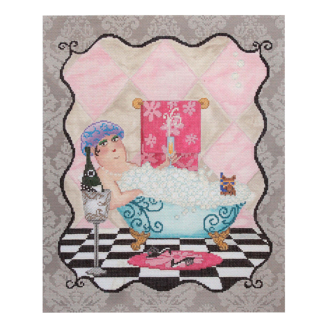 Needlepoint Handpainted CBK Bubbles Bath 10x12