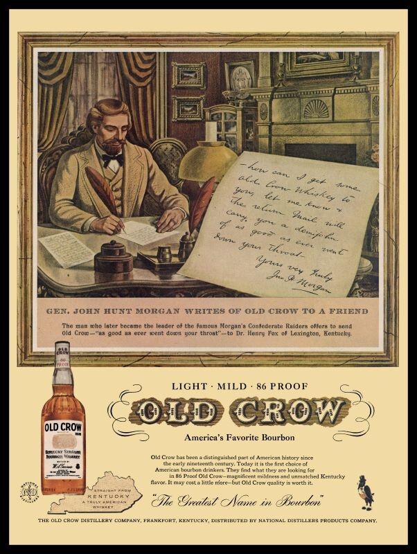 1958 Old Crow Bourbon - CSA John Hunt Morgan New Metal Sign: 12x16" Ships Free