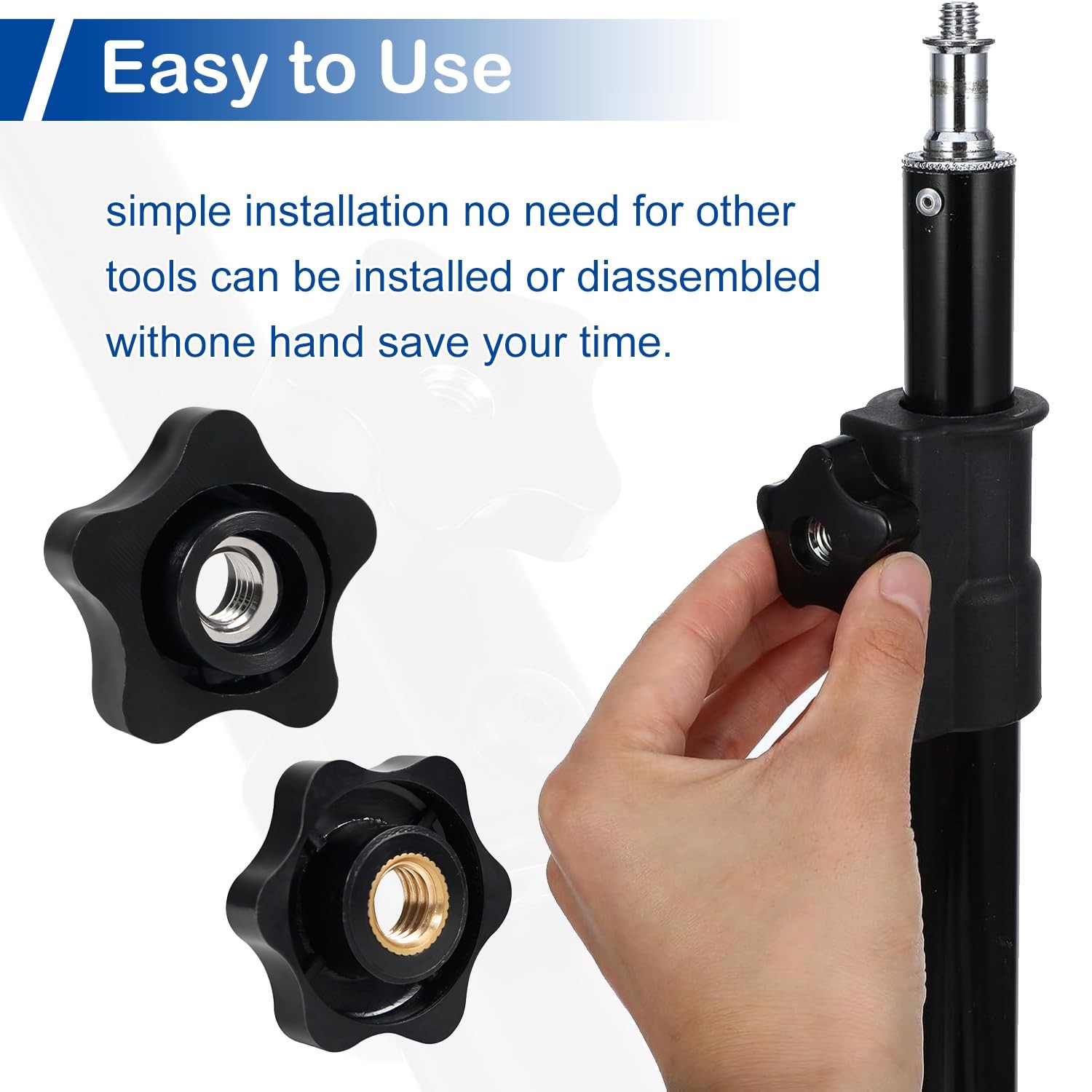 7Pcs 3/8-16 Thread Knob Nut Black, 3/8 Inch Star Knobs, 3/8"-16, Black