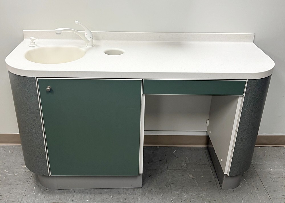 ADEC 5531 Dental Side Cabinet w/ Left Side Sink & Faucet - Green - Solid Top