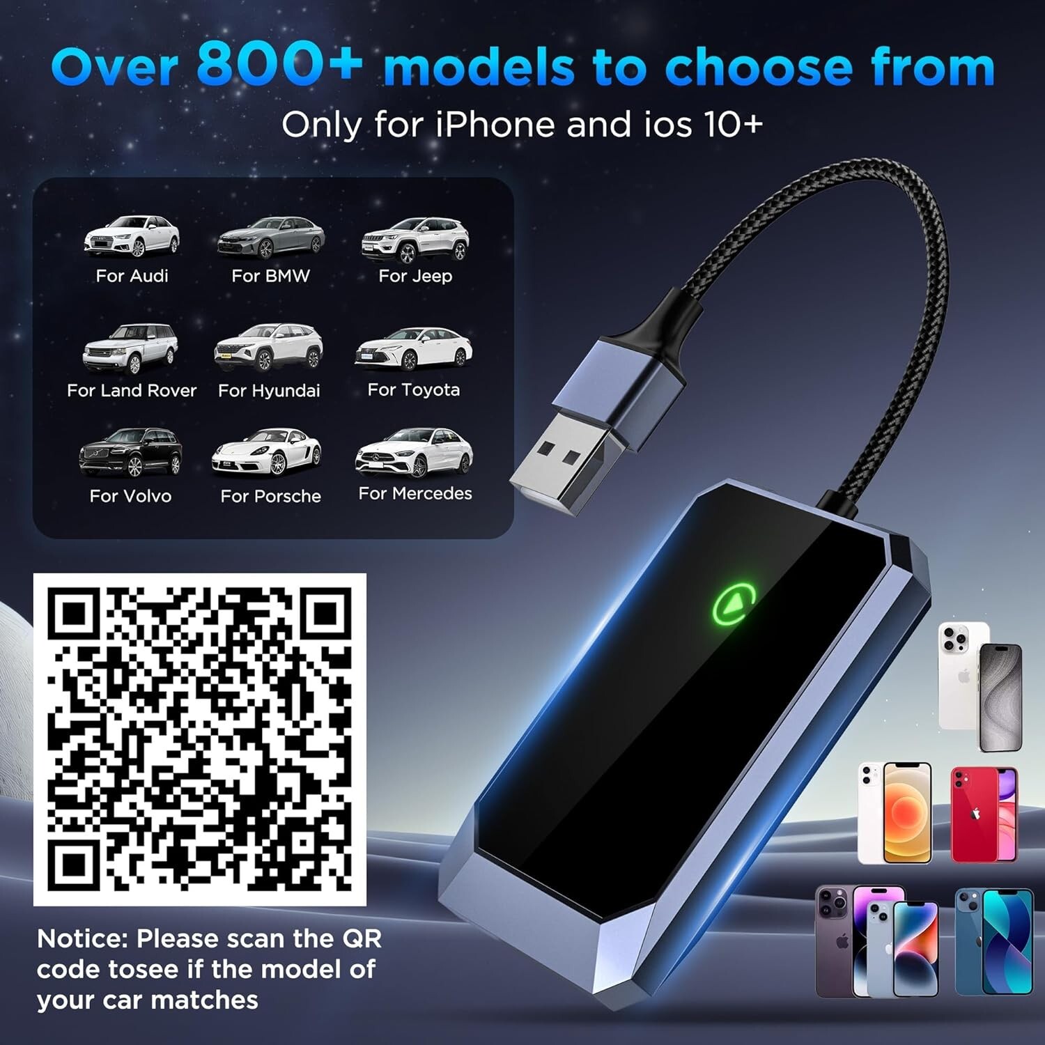 Wireless Carplay Adapter, Converts Wired to Wireless carplay Adapter for iPhone.