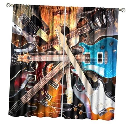 Colourful Guitar Theme Window Curtain, 20.5"W x 45"L (Pack of 2) Music-1
