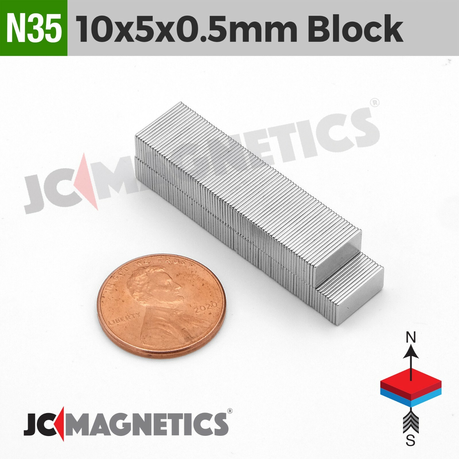 10mm x 5mm x 0.5mm N35 Rare Earth Neodymium Thin Magnet Blocks 10x5x0.5mm