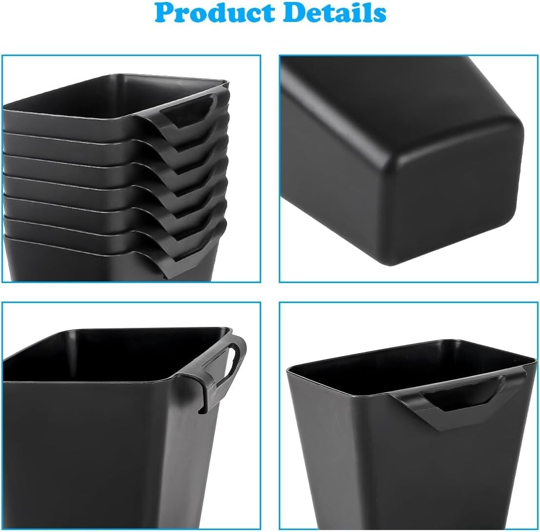 Hanging Cup Holders, 8 Pk - Multipurpose Rolling Utility Cart Accessories, Black
