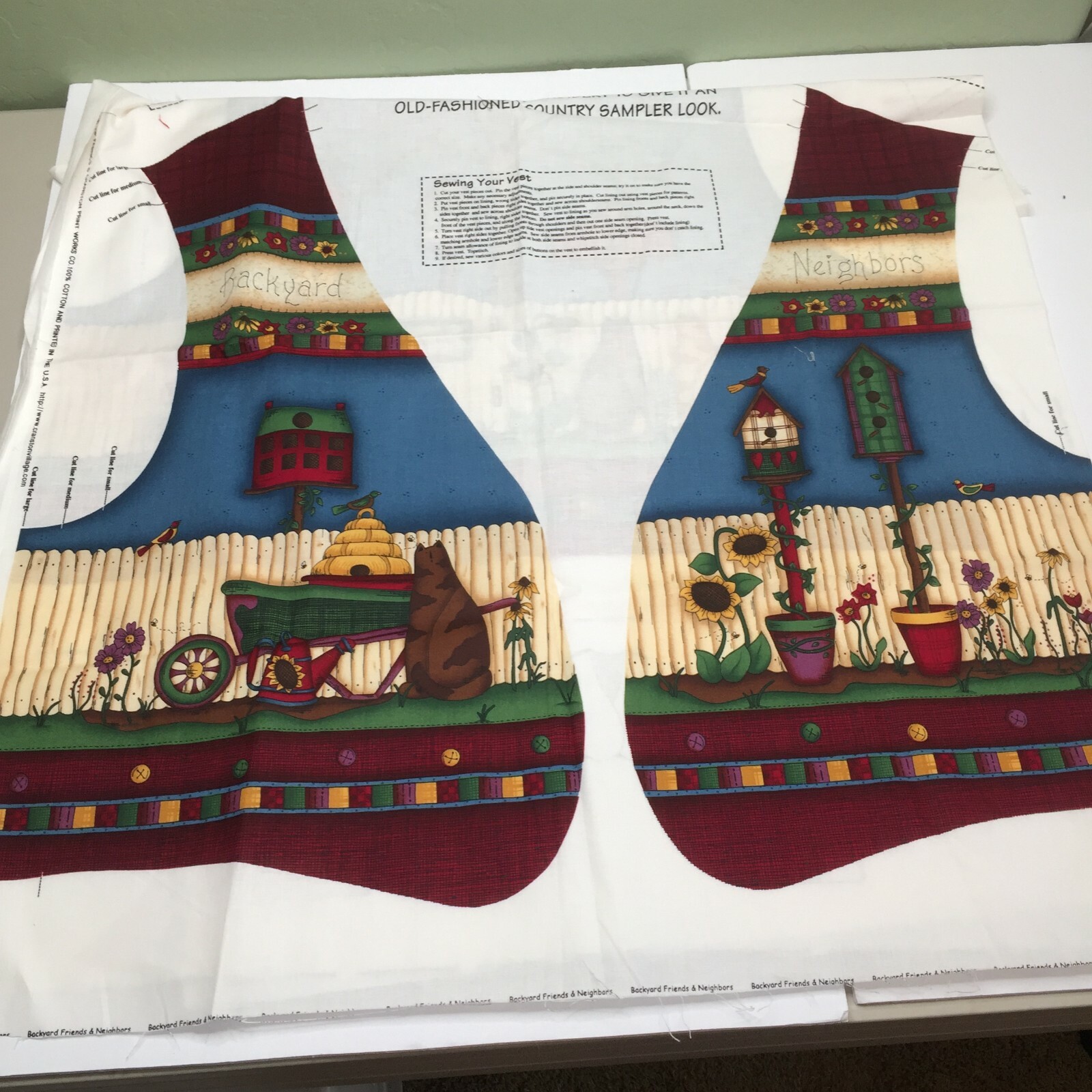 VIP Cranston Works Leslie Beck Fabric Backyard Friends Neighbors Vest Panel
