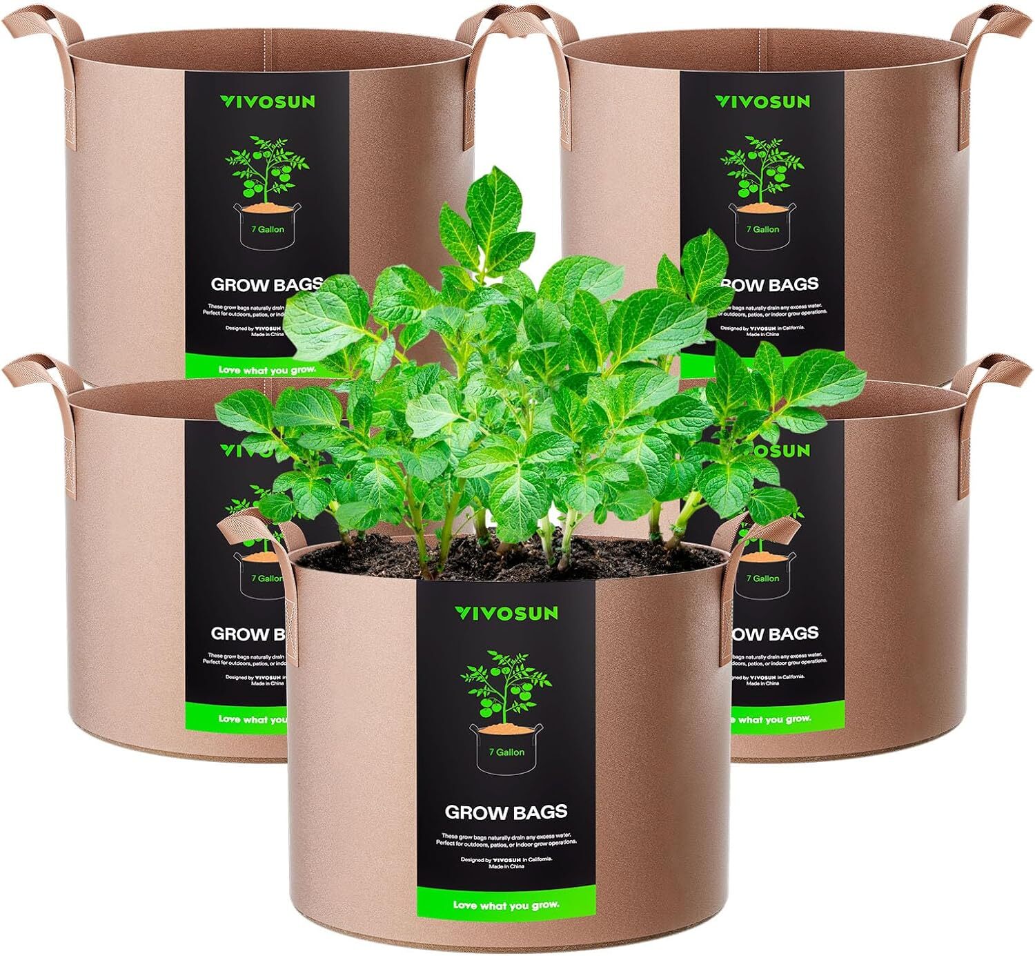 VIVOSUN 5-Pack 7 Gallons Grow Bags Thickened Nonwoven Fabric Pots with Handles