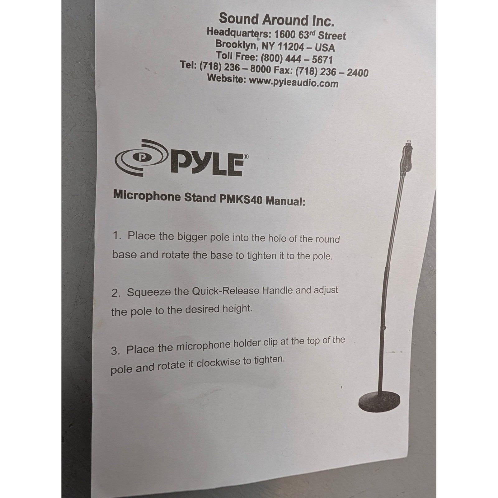 Pyle PMKS40 Microphone Stand Height Adjustable Round Base Quick Release w/ Box