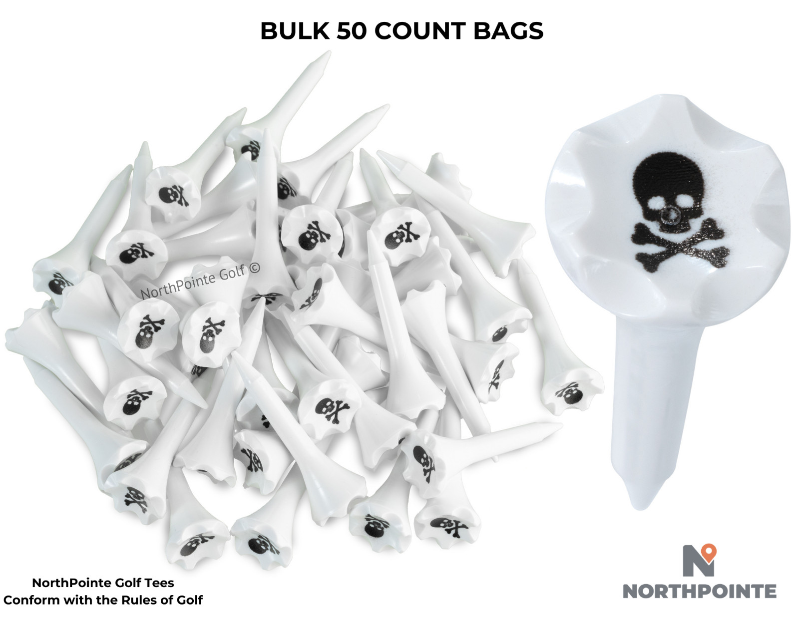 NEW 50 Ct Skull Crossbones Cup 1 ½” Plastic Golf Tees Short Tees for Par 3's