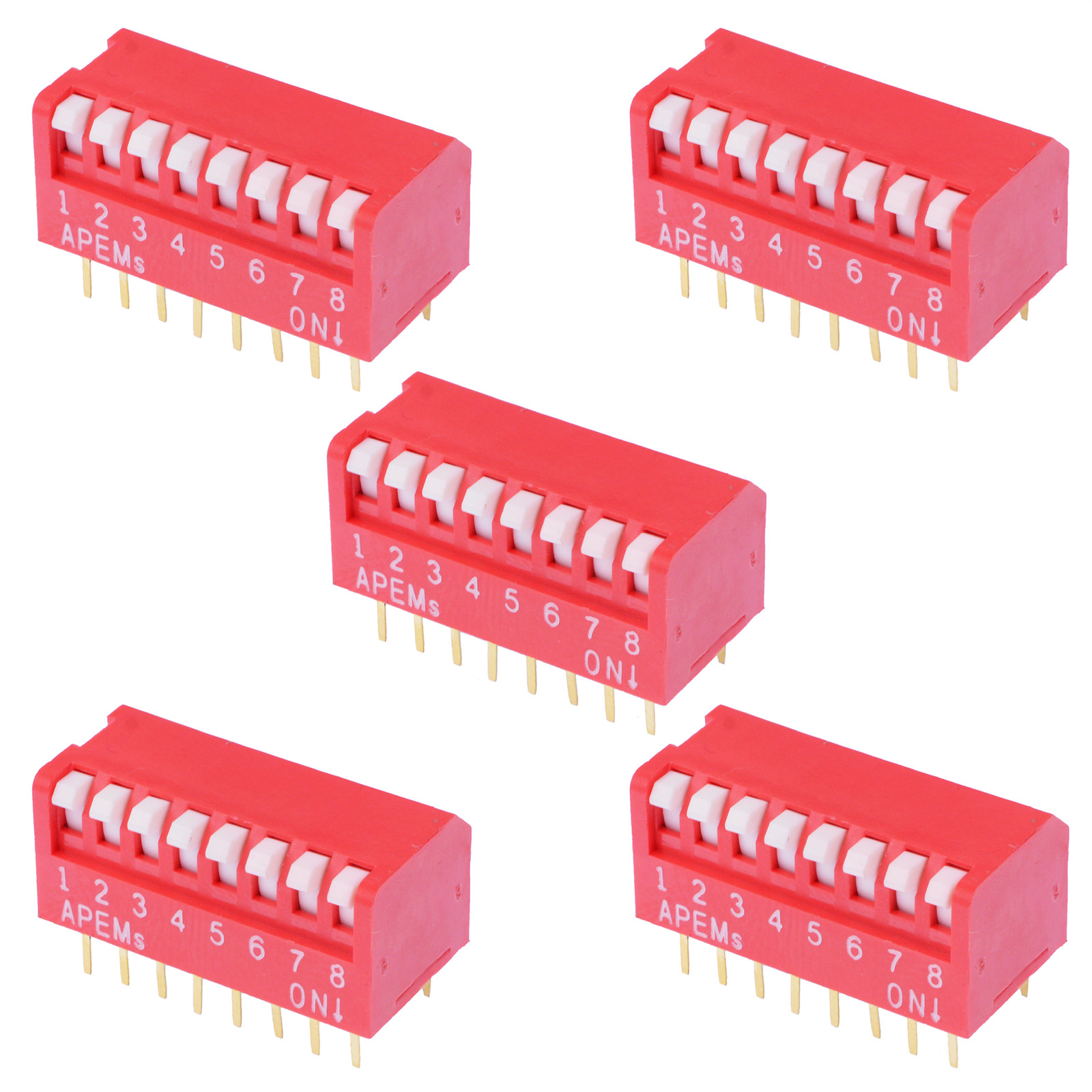 5 x NDP08TV APEM 8-Way Piano DIP Switch SPST