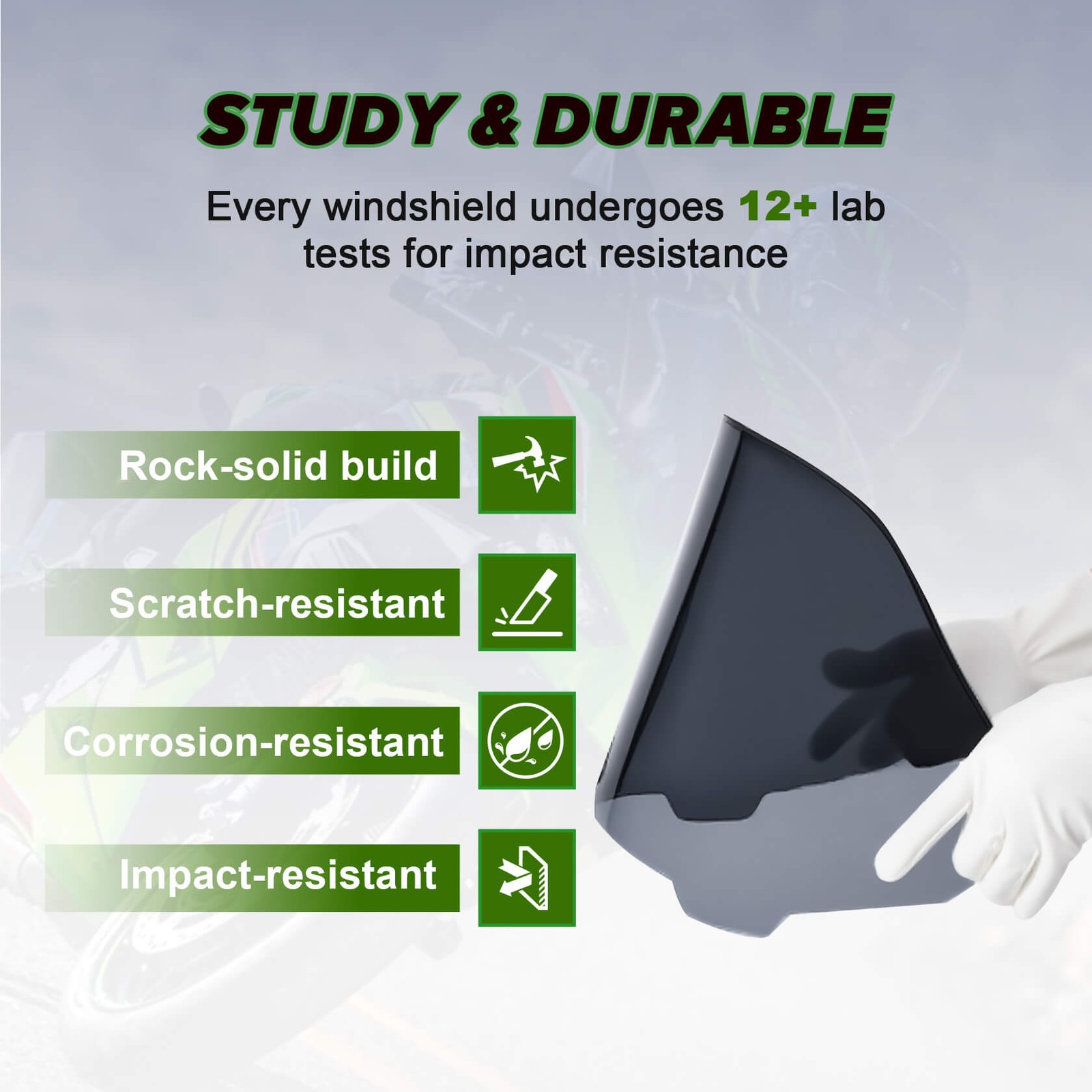 WOLFLINE ABS Windshield for Kawasaki Ninja 500 2024-2026 Windscreen Black