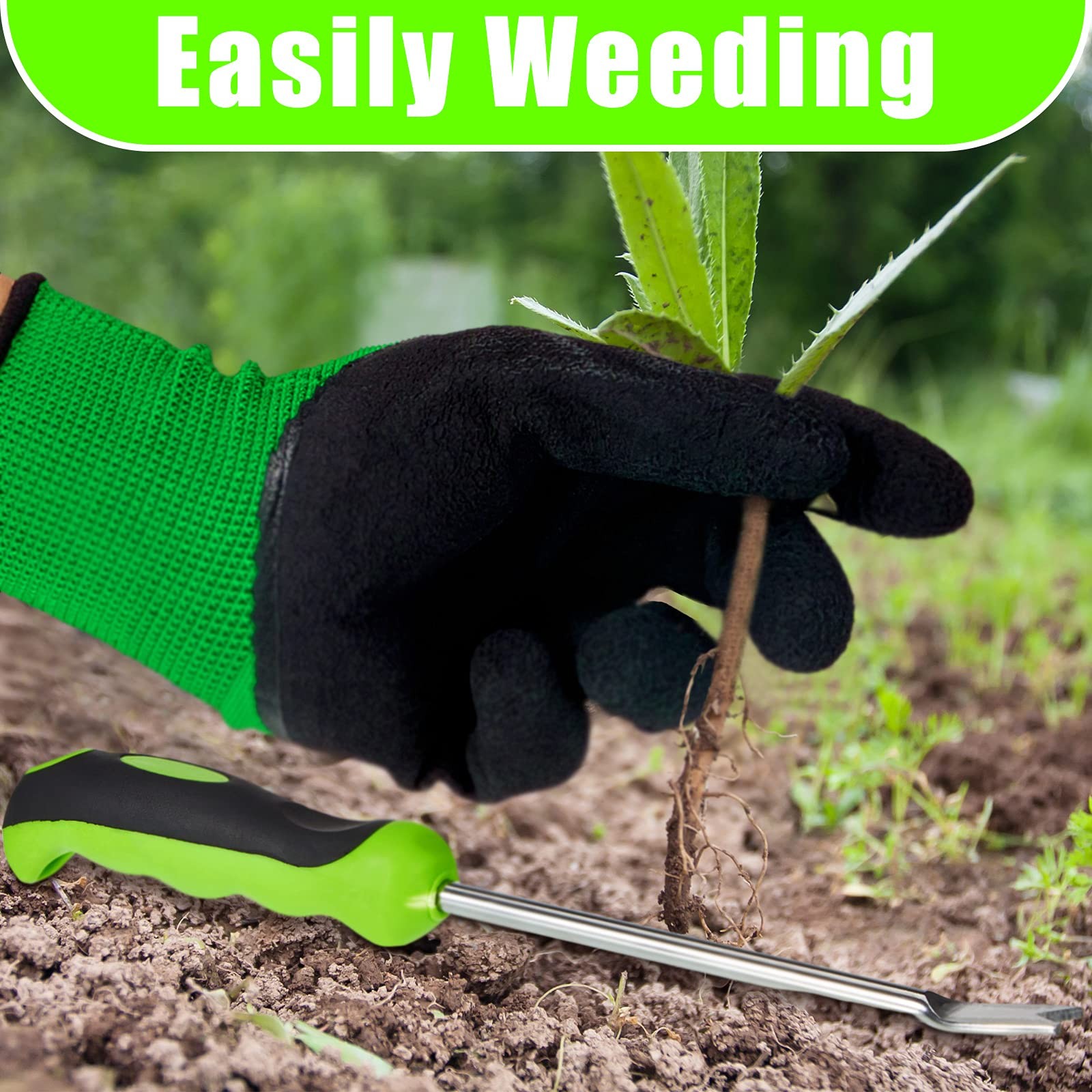 12.8'' Dandelion Weed Puller Tool with Soft Handle Polished Stainless Steel...