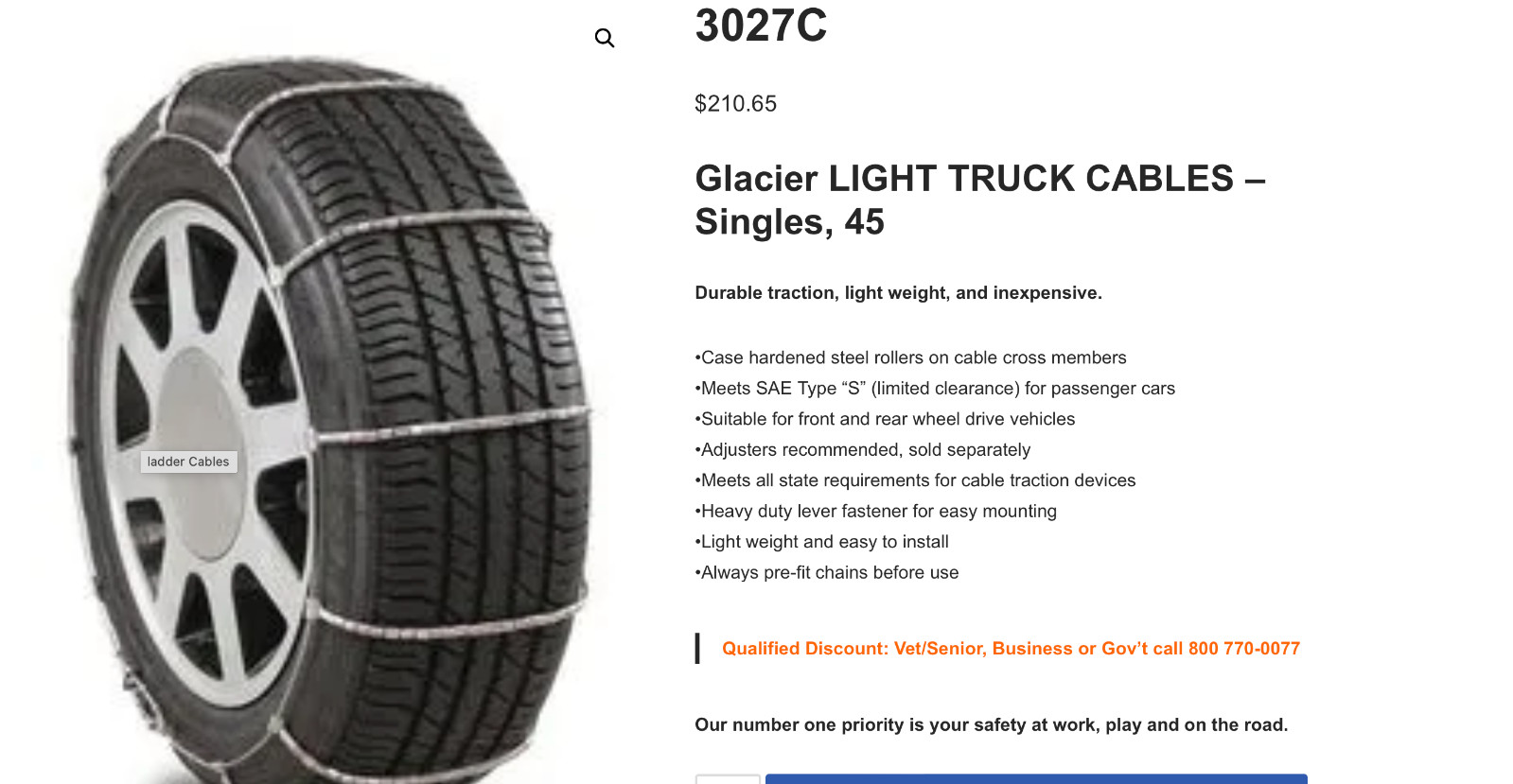 Tire Chains Snow/Ice Covered Roads