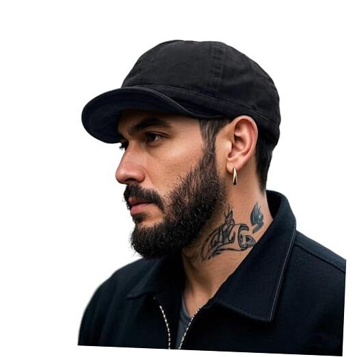 Short Brim Baseball Cap for Men Retro Flat Bill Hats One Size Black-dy06