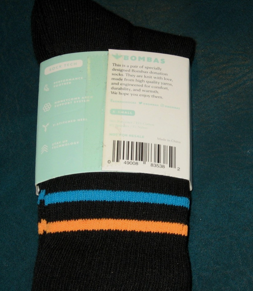 (3) Pairs of Brand New Bombas Socks Men's X-Small Black Cushioned Crew Socks