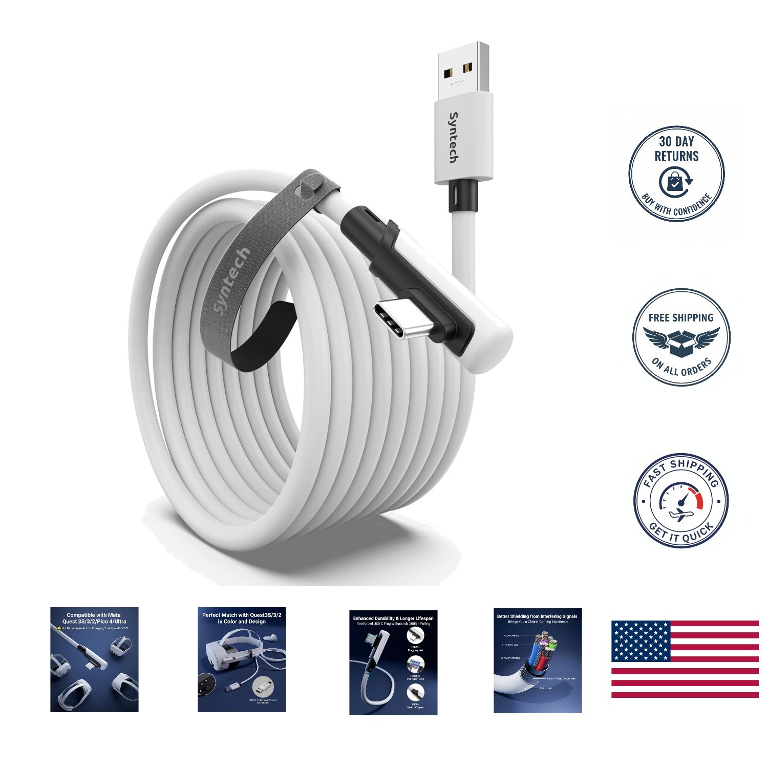16FT VR Link Cable for Oculus/Meta Quest 3/2 – High-Speed USB 3.0 Performance