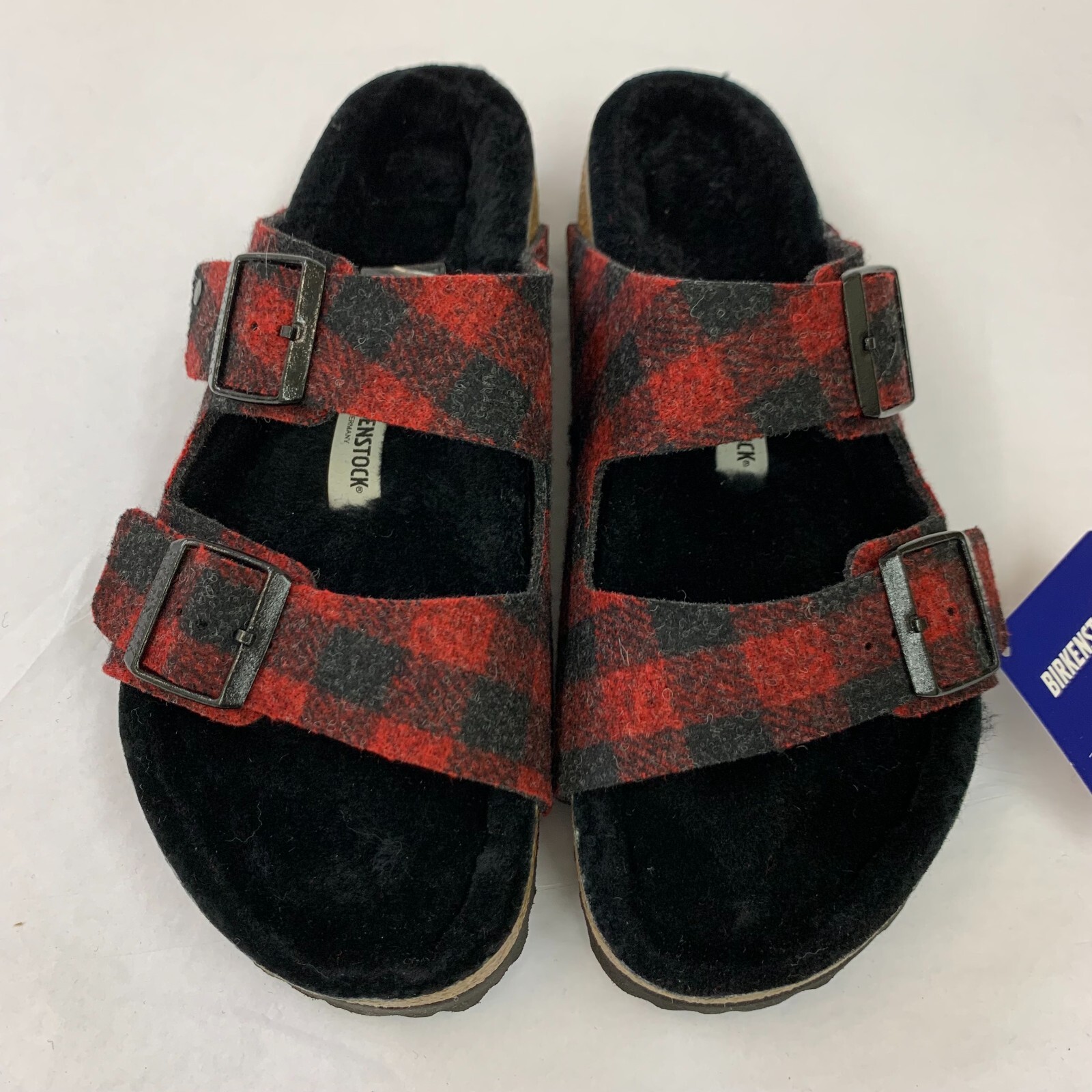 Birkenstock New w/ Box Arizona Rivet Plaid Red Shearling Wool Reg - Select Size