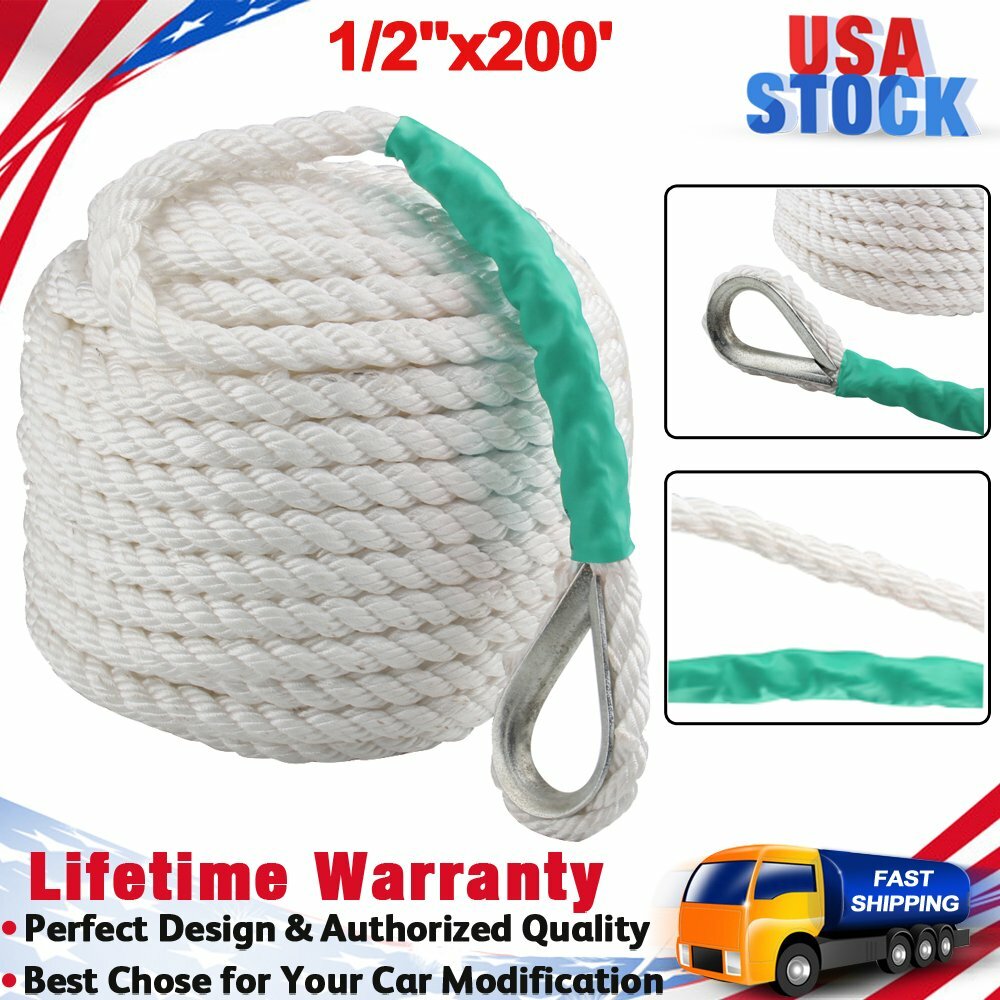 1/2"x200' Three Strand Nylon Braided Boat Lines Twisted Dock Anchor Rope