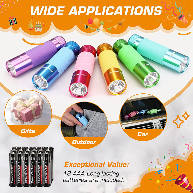 EverBrite 6Pack Mini LED Flashlight Glow Dark Aluminum Flashlight 8AAA Batteries