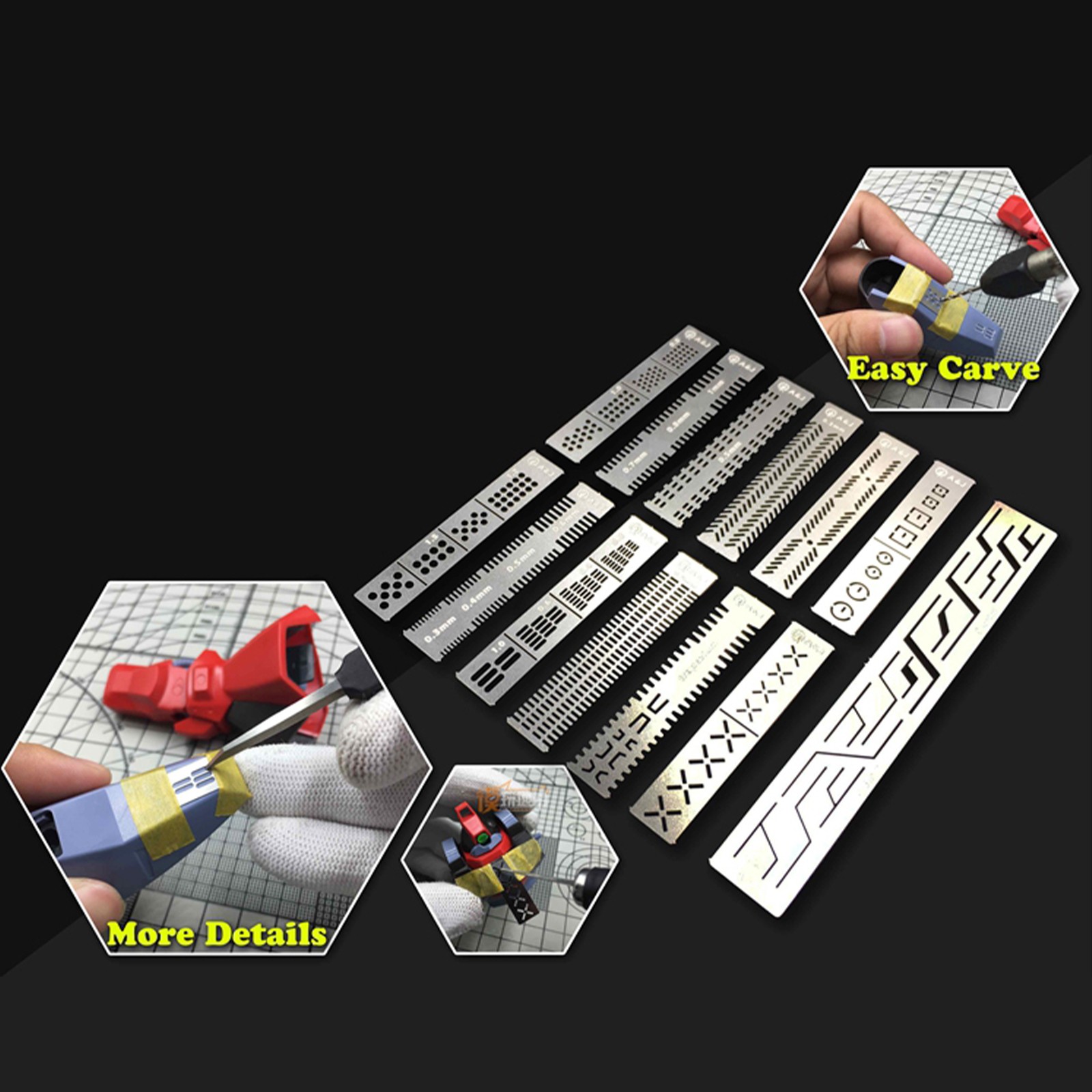 13 in 1 Model Stencil Templates Scribing Line Drilling for 1/144 1/100 Gundam