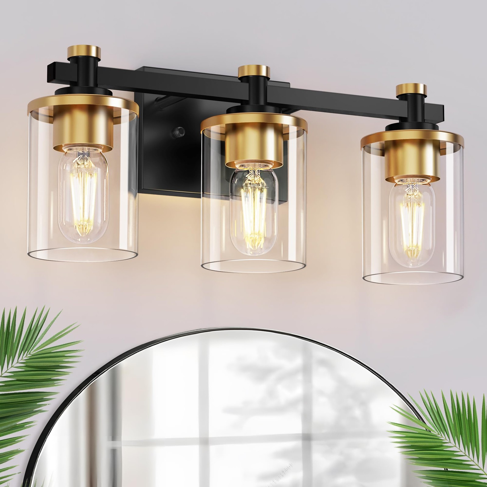 L LOHAS LED 3-Light Bathroom Vanity Fixture Black Gold