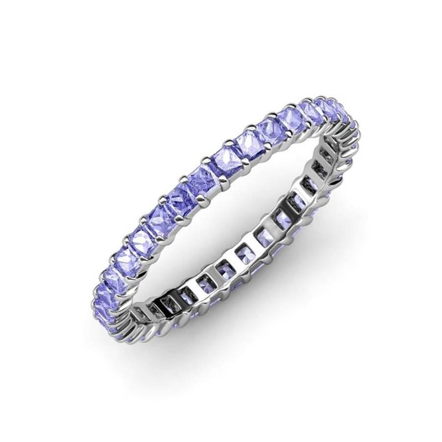 Sterling Silver 925 Tanzanite Princess-Cut Square 2.00mm Eternity Band Ring