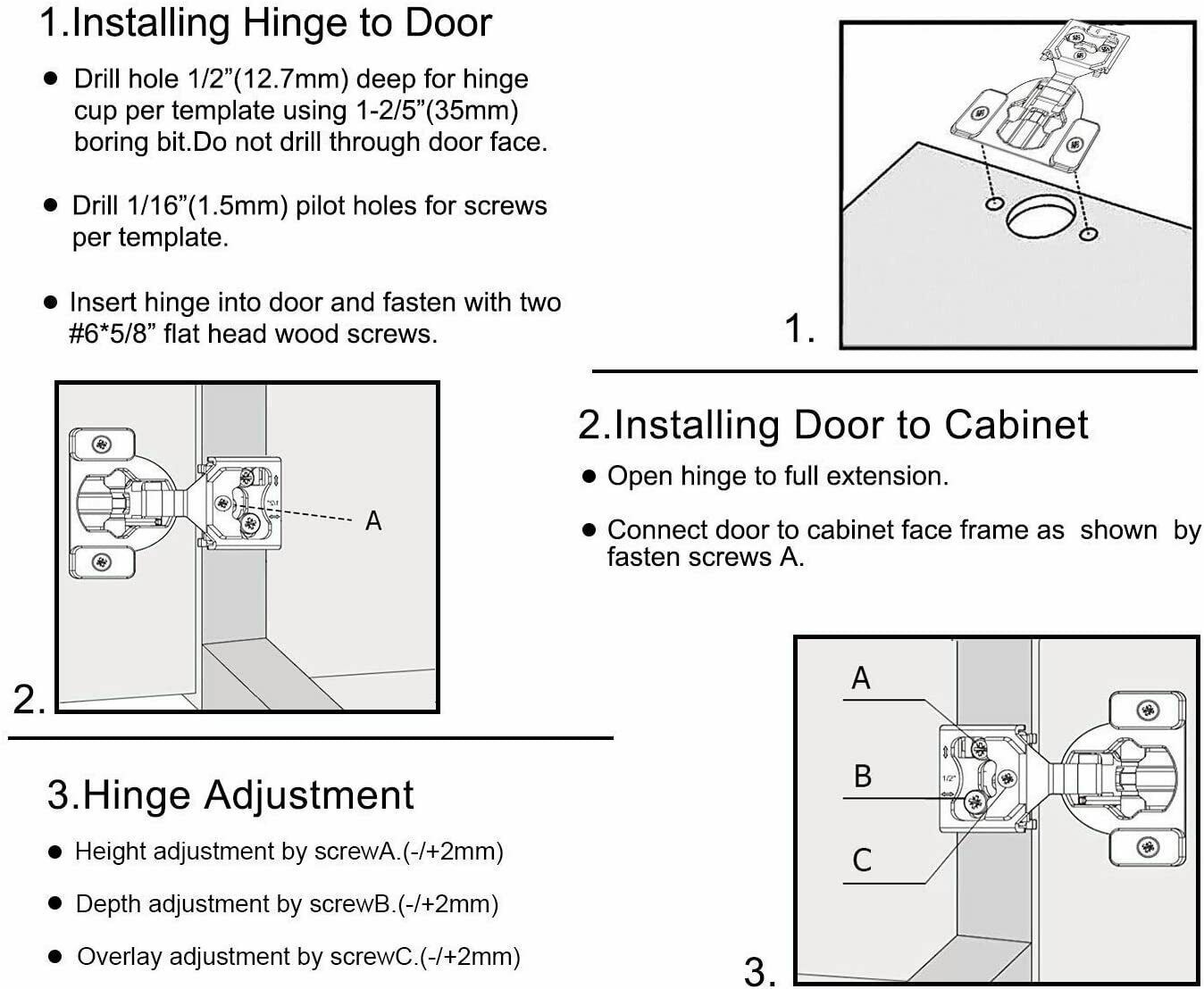 10 Pack 1/2" Overlay Soft Close Face Frame 105° Compact Cabinet Hinges Handware