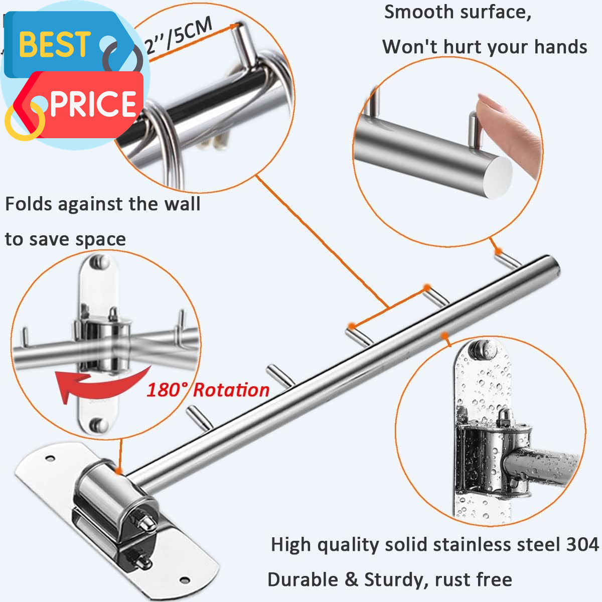 Clothes Hanger Rack Swing Arm Folding Clothes Hanger Wall Mounted Space Saving