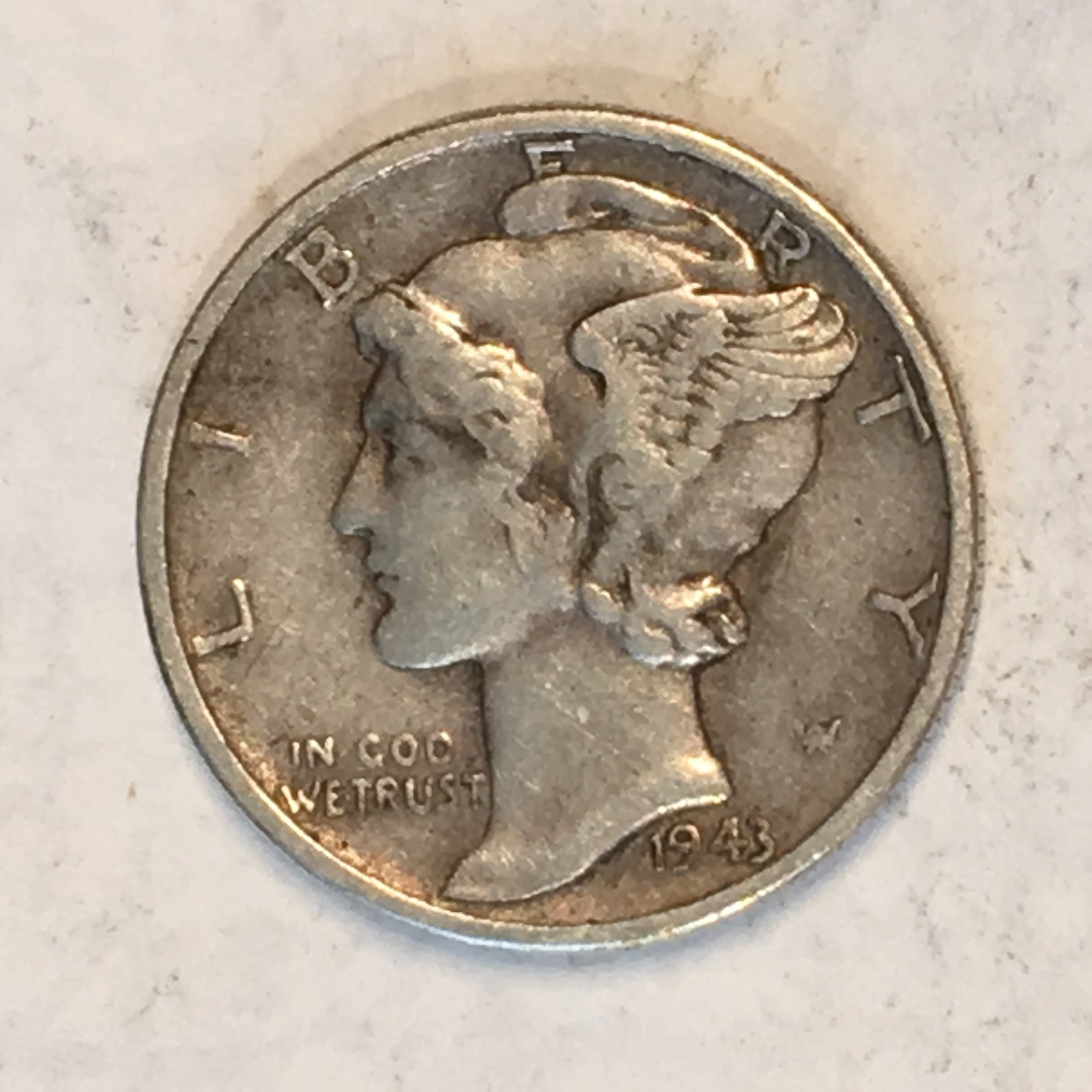 1943 Silver Mercury Dime - From old Album - High Quality Scans #B761
