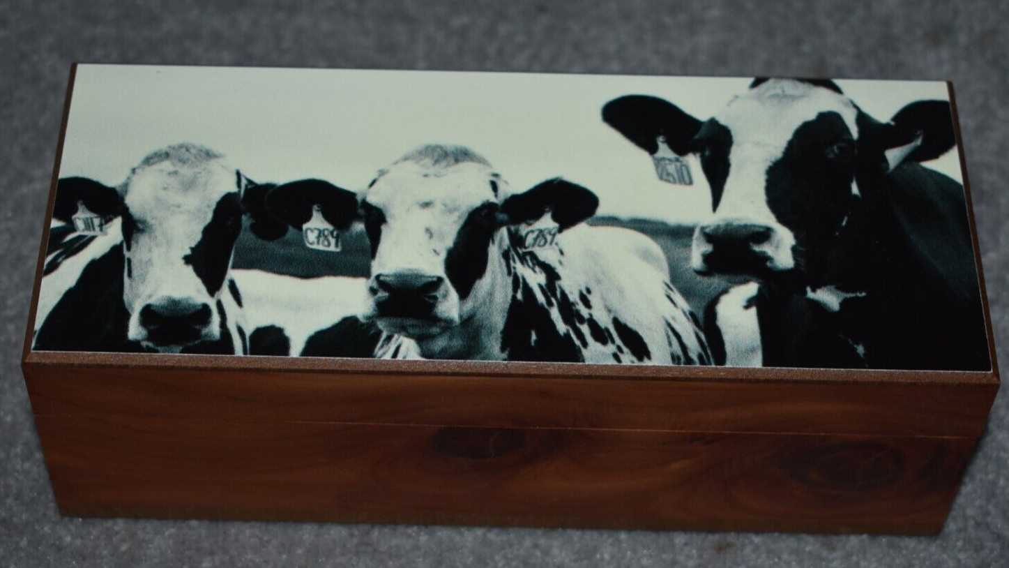 #4834 COWS KEEPSAKE JEWELRY WOOD CEDAR BOX 3.5" X 8"