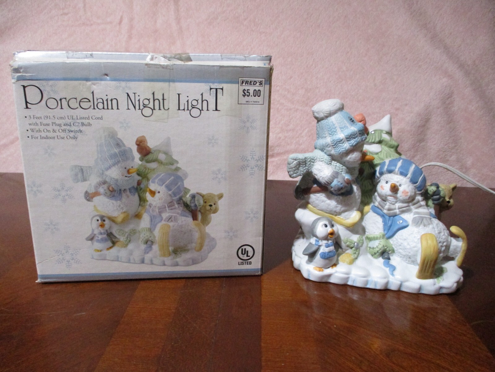 Vintage Porcelain Snowmen Night Light Fred's 2000 Atico International ADORABLE!!