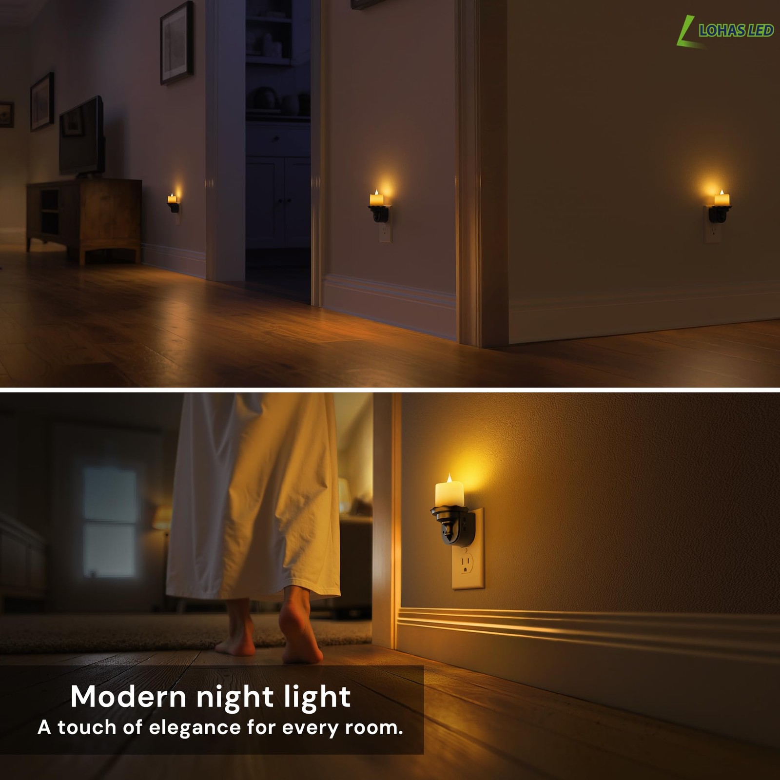 Flameless Candle Night Light, Flicker Night Lights Plug into Wall 2 Pack, Amb...
